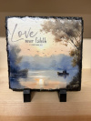 Scripture Slate -  Love never Faileth  (Boat) Comes with stand